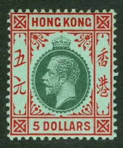 SG 115b Hong Kong 1912-21. $5 green & red/green on blue/green olive back...