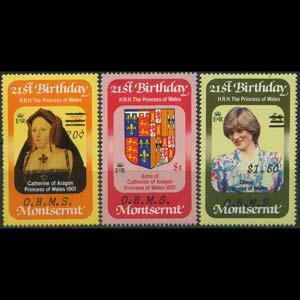 MONTSERRAT 1983 - Scott# O62-4 Diana Surch. Set of 3 NH