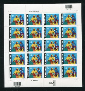 3548 Kwanzaa Sheet of 20 34¢ Stamps MNH 2001