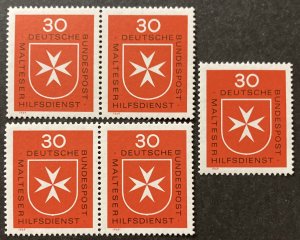 Germany 1969 #1006, Maltese Cross, Wholesale Lot of 5, MNH, CV $2