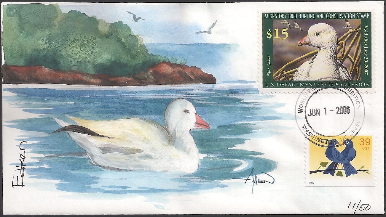 Edken Hand Painted FDC for the Federal 2006 Self Adhesive Duck Stamp