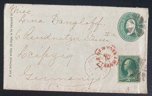 1880s New York USA Postal Stationery Uprated Cover To Leipzig Germany
