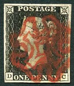 Penny Black (DC) Plate 2 Very Fine Four Margins