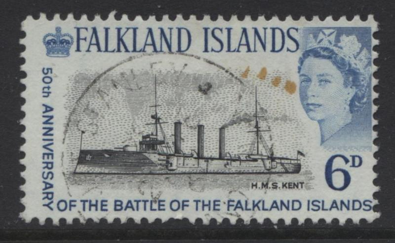 Falkland Is.- Scott 151- Battle of Falklands - 1964- VFU - Bl & Blk - 6d Stamp