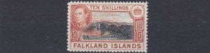 FALKLAND ISLANDS 1938 - 50  S G 162A  10/-  BLACK & ORANGE   MH  CAT £350