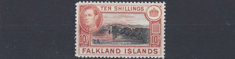 FALKLAND ISLANDS 1938 - 50  S G 162A  10/-  BLACK & ORANGE   MH  CAT £350