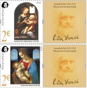 Finland 2019 Leonardo da Vinci 500 ann death date Peterspost set with labels MNH