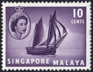 Singapore SC#34 10c Queen Elizabeth II: Timber Tongkong (1955) MNH