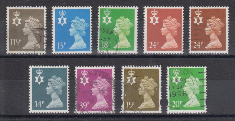 Great Britain, Northern Ireland Machins, Sc NIMH16/58. 1971-93 issues, 9 diff