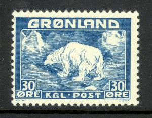 GREENLAND 1938-46 30o POLAR BEAR Scott No. 7 MNH