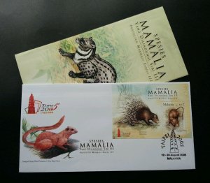 Protected Mammals Series III Malaysia 2005 Porcupine Wildlife (ms FDC) *limited