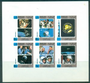 Sharjah 1970 Mi#691-695B History of Space Research sheetlet IMPERF MLH