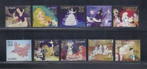 Japan 2014 Disney Animated Classics 52Y Complete Used Set of 10 Sc# 3684 a-j