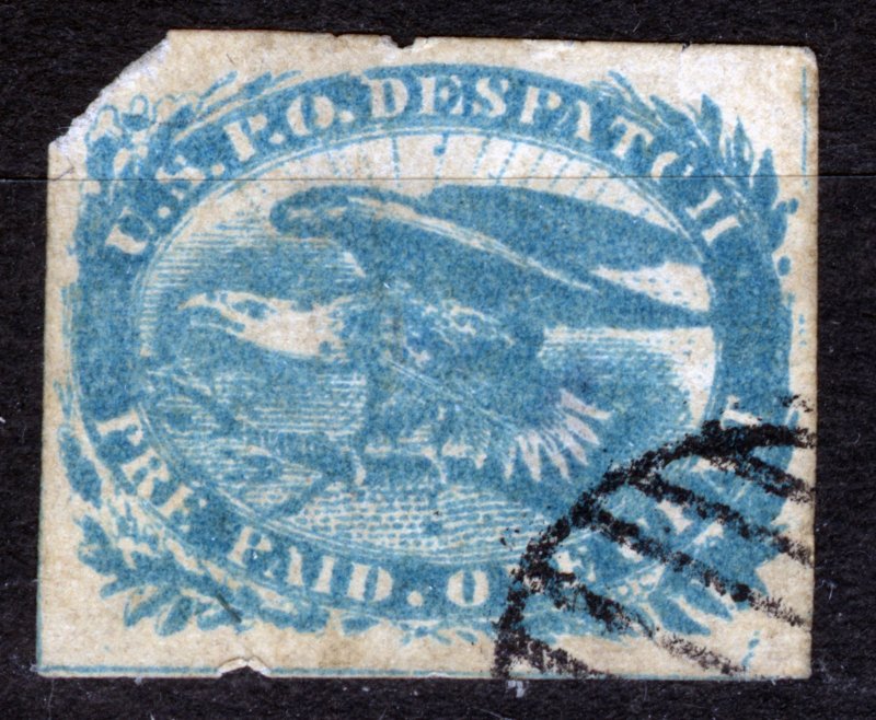 USA, 1851,SC # LO2 -1c Blue, Eagle U.S.P.O Despatch, imperforate, NO CERTIFICATE