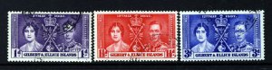 GILBERT & ELLICE ISLANDS KG VI 1937 Complete Coronation Set SG 40 to SG 42 VFU