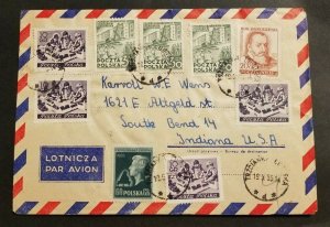 1955 Airmail Cover Lubuska Poland to South Bend Indiana