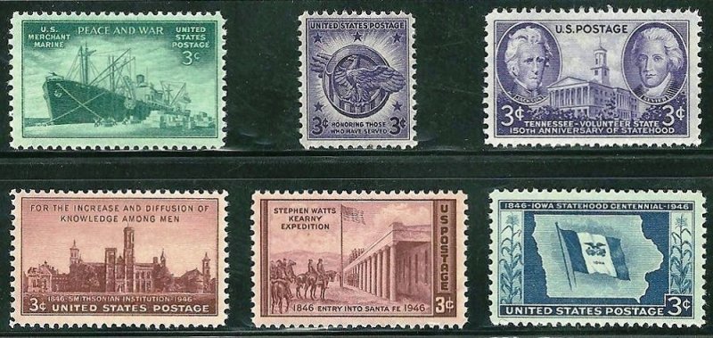 PCBstamps    US 1946 Commemoratives Year Set (939-944) 6 var., MNH, (5)