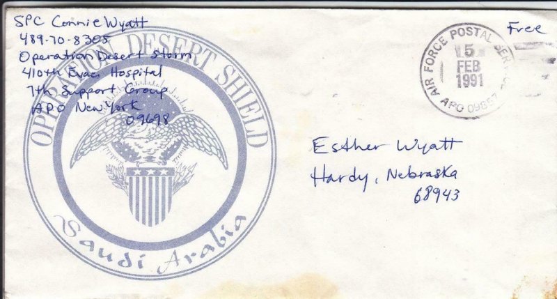 1991, Oper. Desert Storm: 410th Evac. Hosp., APO 09798 to Hardy, NE (M4381)