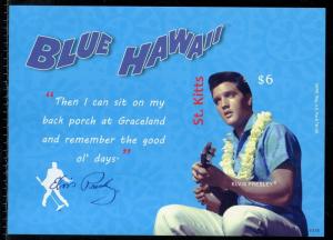 ST. KITTS  ELVIS PRESLEY BLUE HAWAII IMPERFORATE SOUVENIR SHEET IV MINT NH