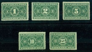 US #JQ1-5, Complete set Parcel Post Dues, NH, LH, fresh F/VF+, Scott $501.50