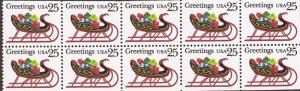 US Stamp - 1989 25c Christmas Sleigh - 10 Stamp Booklet Pane - Scott #2429a