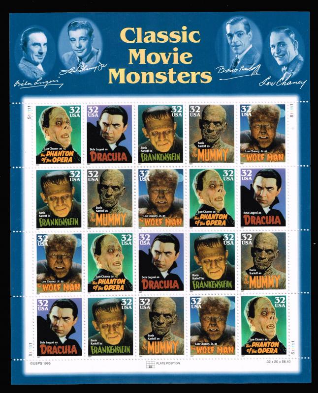 U.S. Classic Movie Monsters - Full Sheet MNH