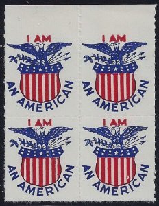 I AM AN AMERICAN Vintage Cinderella Stamp Blk4 With Eagle and Shield Mint NH