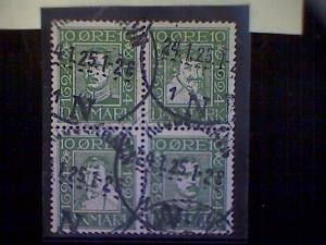 Stamps, used, Denmark, Scott 167a, block of four, Kings Christian IV and X, 10o 