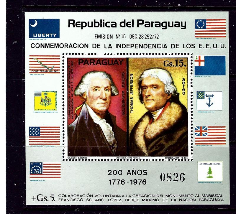 Paraguay 1625A MNH 1975 U.S. Bicentennial S/S