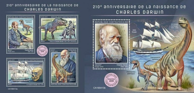 Z08 IMPERF CA190413ab CENTRAL AFRICA 2019 Charles Darwin MNH ** Postfrisch