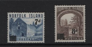 Norfolk island  #21-22  MNH 1958  new value surcharges