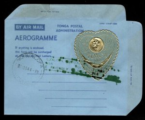 TONGA  Scott 137 embossed on Gilt Foil  stamp on folded letter