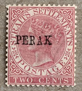 Malaya Perak 1886 2c pale rose Crown CA. Unused.  Scott 11, CV $225.00. SG 21