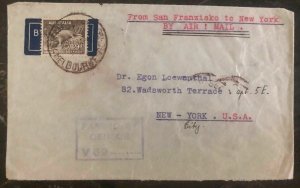 1940s Melbourne Australia Airmail Censored  Cover to New York USA Via San Franci