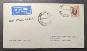 1932 Southern Rhodesia Airmail First Flight Cover FFC Bulawayo to Salisbury