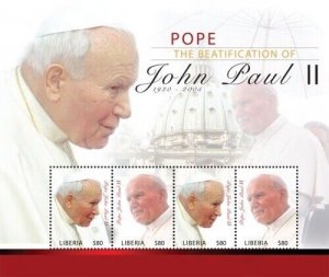 Liberia - 2011 - BEATIFICATION OF POPE JOHN PAUL - Sheet of 4 - MNH