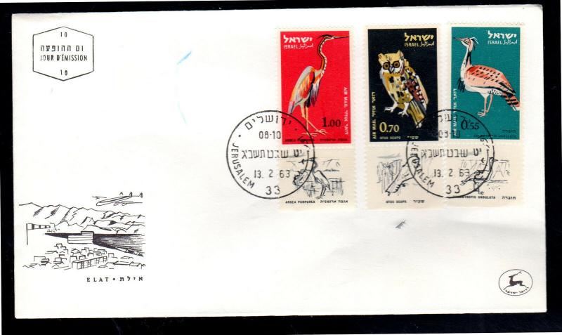 ISRAEL #C34-C36  1963  BIRDS W/TABS     MINT  VF NH  O.G  FDC