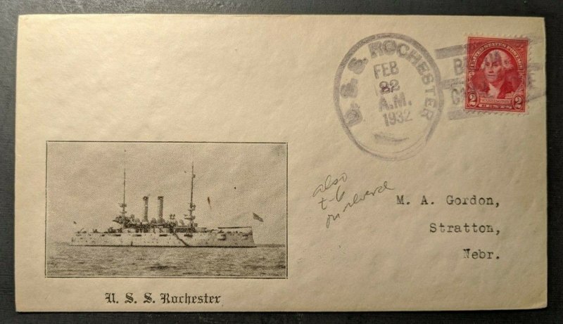 1932 USS Rochester Ship Cachet Balboa Canal Zone Panama to Stratton Nebraska