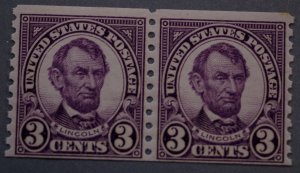 United States #600 Three Cent Lincoln Coil Pair MNH