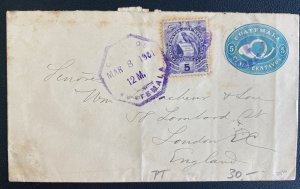 1901 Guatemala Postal Stationery Uprated Cover To London England