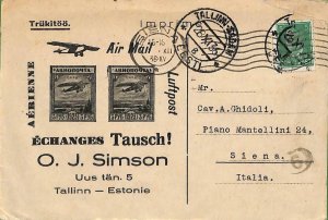 ad5911 - ESTONIA - Postal History -  Nice POSTCARD from TALLIN to ITALY 1936