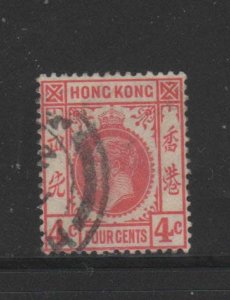 HONG KONG #111  1912  4c   KING GEORGE V    F-VF  USED   a