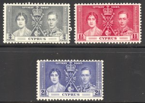 Cyprus Scott 140-42 Unused LHOG - 1937 Coronation Issue - SCV $3.75