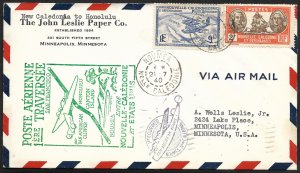 Doyle's_Stamps: Superb First Flight Cover New Caledonia to USA (Honolulu, HI)