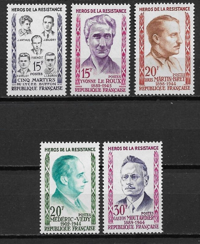 1959 France 915-19 heroes of the Resistance MNH C/S of 5