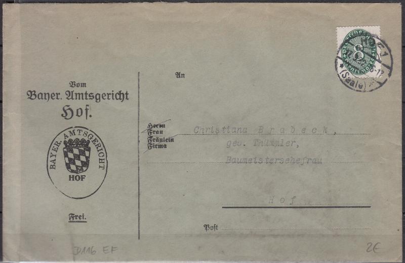 Germany - 17.3.1932 8pf official stamp as single franking on cover (5257)