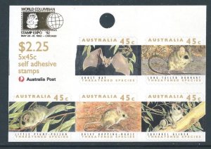 Australia #1246f NH Threatened Species - Pane of 4 Ovptd. Columbus Stamp Expo