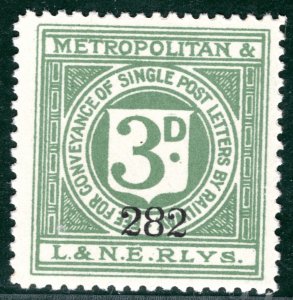 GB M&LNER RAILWAY Letter Stamp 3d Metropolitan & L&NER Mint MM LIME142