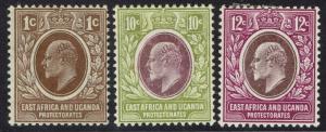 EAST AFRICA AND UGANDA 1907 KEVII 1C 10C AND 12C