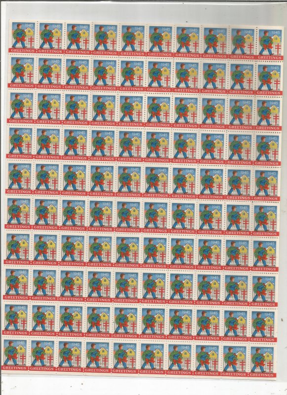 1945 CHRISTMAS SEALS, FULL SHEET, MNH